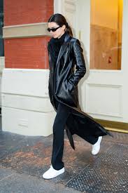 I am gia halo pant white. Kendall Jenner I Am Gia Pants Black Pants White Nike Sneakers Black Trench Coat Waist High Straight Fit Kendall Jenner Black Straight Fit Pants Street Style Autumn Winter 2020 Image 0