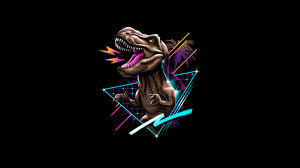 Black Dark Background Black Background Simple Background Digital Digital Art Artwork Illustration Dinosaurs T Rex Minimal Wallpaper Retro Art Retro Waves