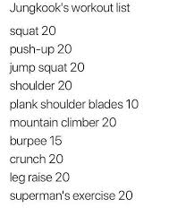 Jungkook Of Bts Daily Workout Routine Daily Exercise Routines Kpop Workout Workout List