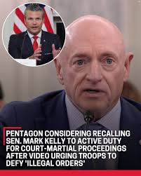 The Pentagon says that it is investigating Democratic Senator Mark Kelly  for possible breaches of military laws. STORY >>>  https://www.kctv5.com/2025/11/24/pentagon-says-its-investigating-sen-mark-kelly-video-urging-troops-defy-illegal-orders/
