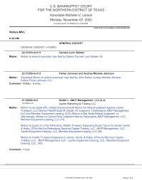 U.S. BANKRUPTCY COURT FOR THE NORTHERN DISTRICT OF TEXAS Honorable Michelle  V. Larson Monday, November 07, 2022