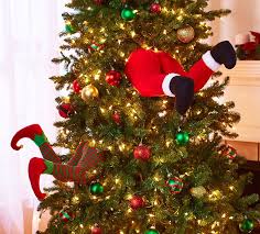 Santa And Elf Legs Stuck In The Christmas Tree Decor Christmas Tree Decorations Elf Christmas Tree Different Christmas Trees