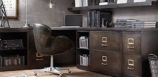 1940s Industrial Modular Office Collection Restoration Hardware Gunmetal Finish Industrial Home Offices Industrial Office Design Corner Desk Office