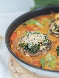In dieser variante mit knoblauch und zitrone. Vegetarisch Gefullte Portobello Pilze Mit Spinat Lykke Life