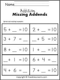 Write The Missing Addends Addition To 10 Missing Addend Free Printable Math Worksheets Addition Worksheets