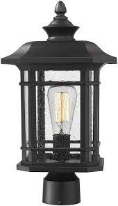 Emliviar Outdoor Post Lighting Fixture 17 Inch 1 Light Exterior Post Light In Black Finish With Seeded G Outdoor Post Light Fixtures Post Lights Post Lighting