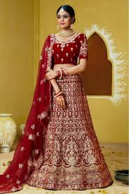 Monochromatic color schemes are based from a single hue and extended using its shades, tones and tints that becomes a monochromatic colors. Velvet Lehenga Choli In Red And Maroon Colour