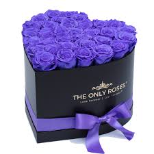 Flower box with mixed flowers. Purple Preserved Roses Heart Black Huggy Rose Box Preserved Roses Purple Roses Flower Box Gift