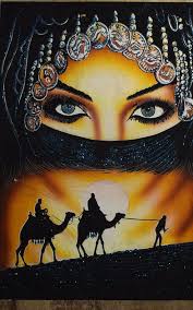 Hand Painted Arab Bedouin Woman Looking Over Camels Glows In The Dark Modern Art Paintings Arabian Art Drawings Of Friends