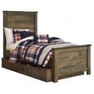Panel headboard, footboard and rails are featured in replicated veneer reclaimed barnwood that bring farmhouse accents to your space. Ashley Furniture Trinell Bedroom Collection