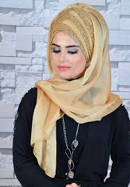 Aise Tesettur Gold Fransiz Sifon Drapeli Simli Sal 1 Turban Basortusu Kadin Sal