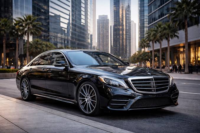 Luxury black sedan ready for private transportation