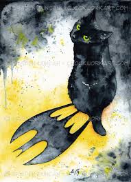 Bat Cat Fine Art Watercolour Black Cat Batman Print Black Cat Art Cat Art Print Watercolor Cat