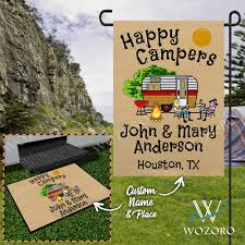 Personalize this awesome campsite flag with either your kids, grandkids, pets or whatever names you'd like! Personalized Happy Campers Doormat Garden Outdoor Flag Set 89 Fashion Store