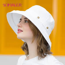 SOMALER Summer Cotton Sun Hats for Women Beach Travel Foldable Hats with  Chinstrap Wide Brim And Breathable Beach Hats Buy cheaply