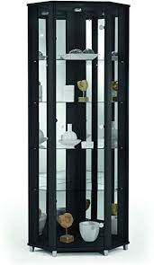 We are passionate about helping you display your objects in their best light! Fully Assembled Home Black Corner Glass Display Cabinet 7 Glass Shelves Mirror Back Spotlight Amazon Co Uk Home Kitchen