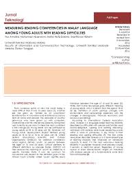 Jurnal melayu diindeks mycite dan merupakan jurnal antarabangsa berwasit sejak 2004. Pdf Measuring Reading Competencies In Malay Language Among Young Adults With Reading Difficulties Syariffanor Hisham Academia Edu