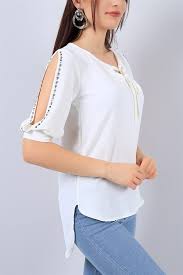 36 95 Tl Beyaz Yaka Baglamali Kol Kesik Bluz 15040b Modamizbir Bluz Mankenler Bluz Modelleri