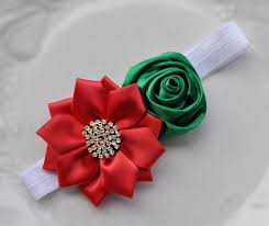 Red Green Christmas Holiday Headband Satin Rosette And Flower Fits Babies Toddlers Girls Photography Prop Rhi Holiday Headbands Flower Crafts Ribbon Crafts