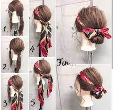 How To Tie A Bun With A Scarf Tying Back Midlength To Long Hair With A Narrow Silk Scarf Hair Styles Hair Bun Tutorial Long Hair Styles