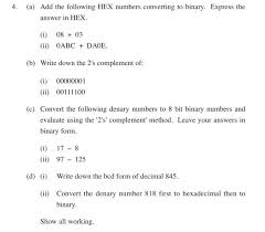 Solved 4 A Add The Following Hex Numbers Converting To Chegg Com