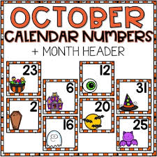 October Calendar Numbers For Pocket Chart Cards
