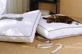 One For Fido Too A Soft Relaxing Place For One Lucky Dog Designed With Signature White On White Stripe And Gray Pi Heavenly Bed Dog Bed Pet Friendly Hotels