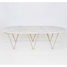 Oval Hairpin Coffee Table With White Marble Top Available In Gold Or Silver Leaf Marble Top Coffee Table Gold Coffee Table Coffee Table White