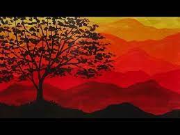 Paint a light blue mixed with ultramarine blue mountain. Abstract Acrylic Painting Autumn Mountains And Tree Silhouette Painting Youtube