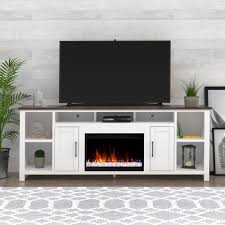 86 Inch White Rustic Media Tv Stand W Electric Fireplace Incluced On Sale Overstock 31411636 You can well utilize the cubbies as this furniture has its own flair.