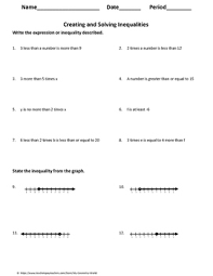 This free worksheet contains 10 assignments each with. Algebra 1 Worksheet Creating And Solving Inequalities By My Geometry World