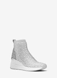 Skyler Crystal Embellished Metallic Stretch Knit Sock Sneaker Michael Kors