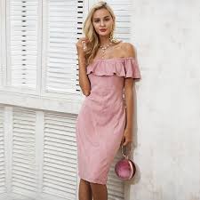 Off Shoulder Ruffle Casual Pink Midi Dress Elegant Party Dresses Midi Dress Bodycon Pink Midi Dress