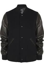 A P C Atelier Production Et Creation Leather And Wool Blend Bomber Jacket Net A Porter Com Bomber Jacket Wool Jacket Varsity Jacket