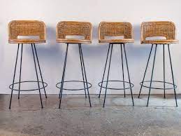 Kealive bar stools set of 2, pu leather counter height bar stools mid century modern kitchen stools breakfast bar chair with backrest and footrest,antique brown 4.6 out of 5 stars 46 $98.99 $ 98. Set Of Four Vintage Rattan Bar Stools At 1stdibs