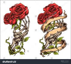 Check spelling or type a new query. Vector Illustration Of Tattoo Style Drawing Skeleton Hand Bones Finger Holding Roses With Ribbon Spons Tattoo Style Drawings Tattoo Style Skeleton Hand Tattoo