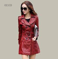 Fashion Plus Size L Xl Xxl Xxxl 4xl Long Leather Jacket Women Leather Coat Female 2017 Spring Ladies Leather Jackets Coats Red Leather Coat Womens Leather Jackets Women Leather Jacket