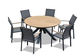 Vintage outdoor teak wood dining set seats 6. Rio Teak 7pce Round Timber Outdoor Dining Settings Outdoor Furniture Superstore