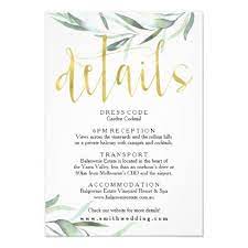 Eucalyptus Gold Wedding Details Card Zazzle Com Wedding Details Card Wedding Card Design Wedding Invitation Card Design