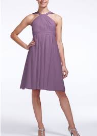 Short Crinkle Chiffon Bridesmaid Dress With Halter David S Bridal Junior Bridesmaid Dresses Knee Length Bridesmaid Dresses Bridesmaid Dressing Gowns