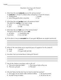 Journey S Quiz Mountains Surviving On Mt Everest 3rd Grade Lesson 25