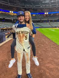 Brewers' Garrett Mitchell celebrates first homer with wife Haley Cruse