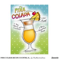 Pina Colada Recipe Cocktail Art Postcard Zazzle Com Pina Colada Recipe Cocktail Art Pina Colada