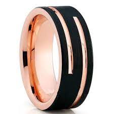 Soul Men 8mm Black With Rose Gold Color Ring For Male Tungsten Wedding Band Comfort Fit Gold Tungsten Wedding Bands Rose Gold Tungsten Rose Gold Tungsten Band