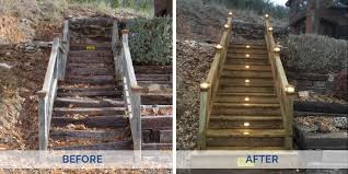 Attaching the railing to a concrete base. Learn How To Build A Handrail For Concrete Stairs And Keep Your Backyard Staircase Safe Decksdirect