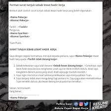 Contoh surat tunjuk sebab daripada pegawai atas kesalahan ketidakhadiran bertugas dan dapat dikesan. Resume Kreatif Pa Twitter Pernah Tak Ada Masa Tiba Tiba Tak Dapat Nak Hadir Kerja Atau Lambat Ke Kerja Bila Dah Jadi Macamni Jangan Lupa Buat Surat Rujuk Format Surat Ni
