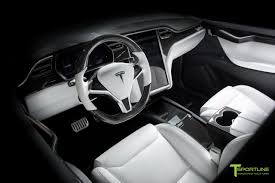 Custom White Model X Interior With Gloss Carbon Fiber Dash Panel Kit Flip Door And Sliding Tray And Steering Wheel Steering Wheel Tesla Model X Tesla Model