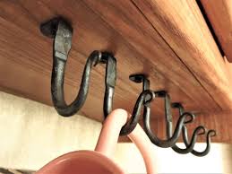 Hand Forged Hooks 4 Under Cabinet Shelf Table Or For Hanging On Ceiling Mug Holder Cup Storage Accessories Coffee Bar Organization Coffee Mug Holder Home Coffee Stations Mug Storage
