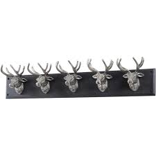 The outdoor wall plaque with fishing hooks, distressed wooden frame and the rope accent. Antique Silver And Black Wall Plaque 5 Stags Hallway Coat Rack Hooks