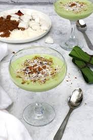 Pandan Mahalabia With Gula Melaka And Coconut Recipe Vegan Drinks Recipes Mahalabia Recipe Food